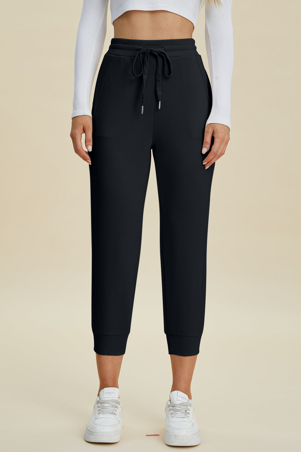 Drawstring High-Waist Cropped Pants