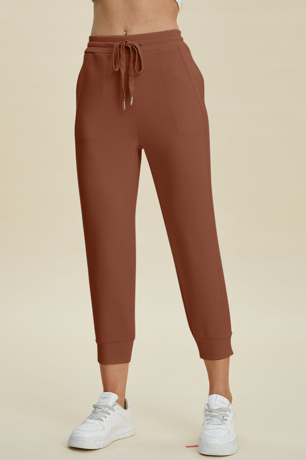 Drawstring High-Waist Cropped Pants