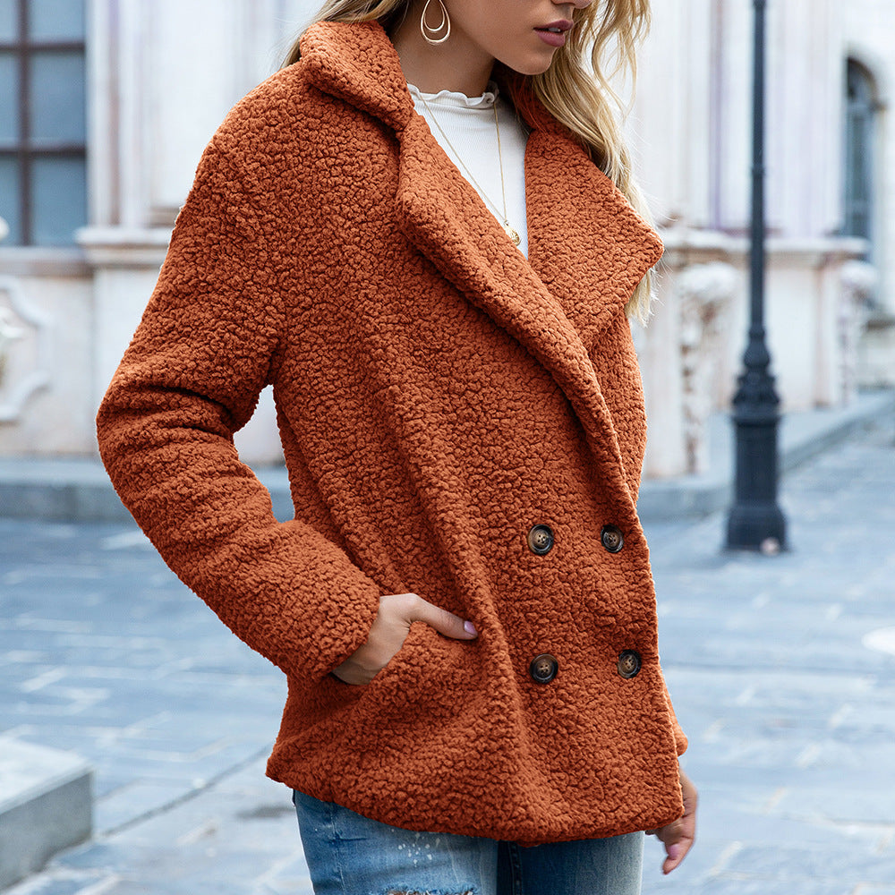 Women's Fluffy Lapel – Cozy Button-Up Cardigan