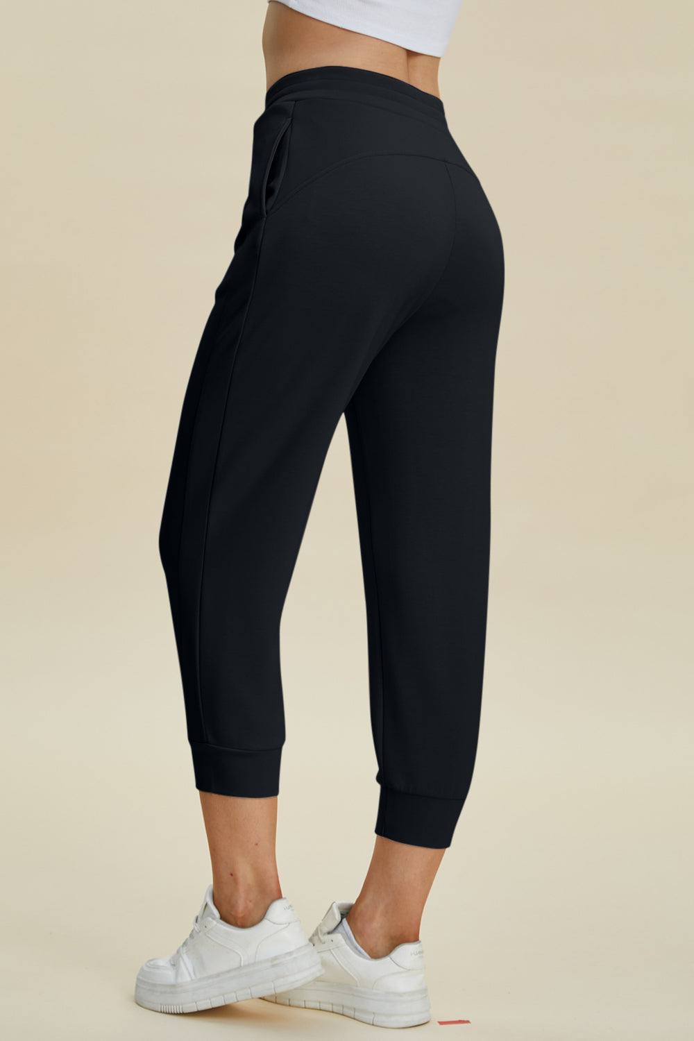 Drawstring High-Waist Cropped Pants