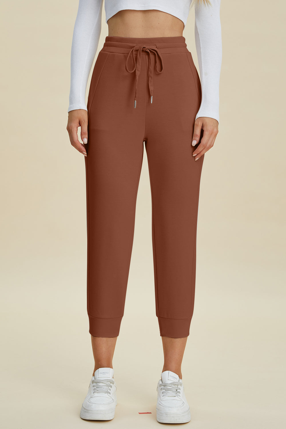 Drawstring High-Waist Cropped Pants