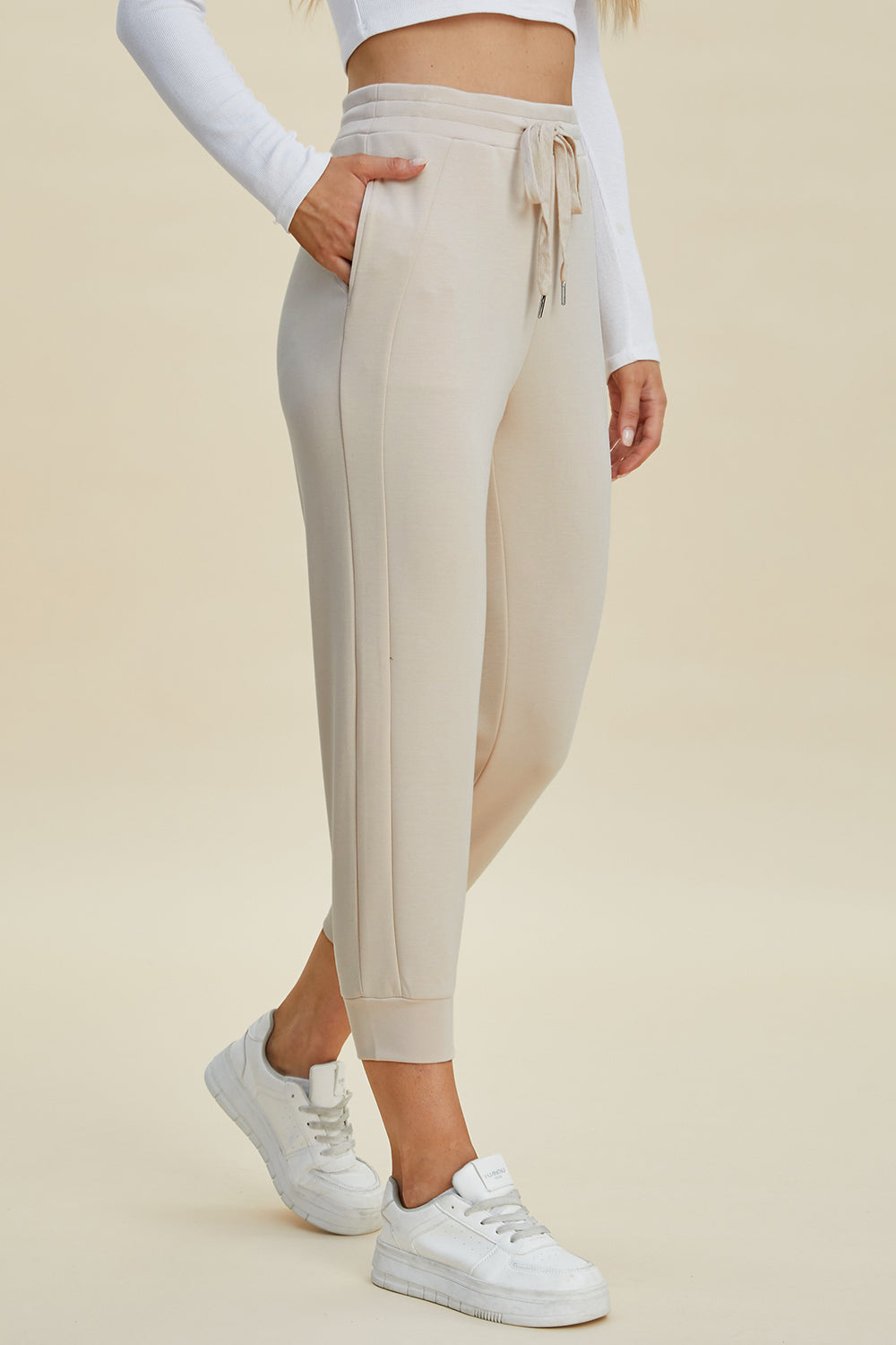 Drawstring High-Waist Cropped Pants