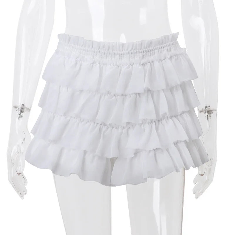 Y2K Ruffled Co-ord Set: Tie-Front Top & Tiered Mini Skirt