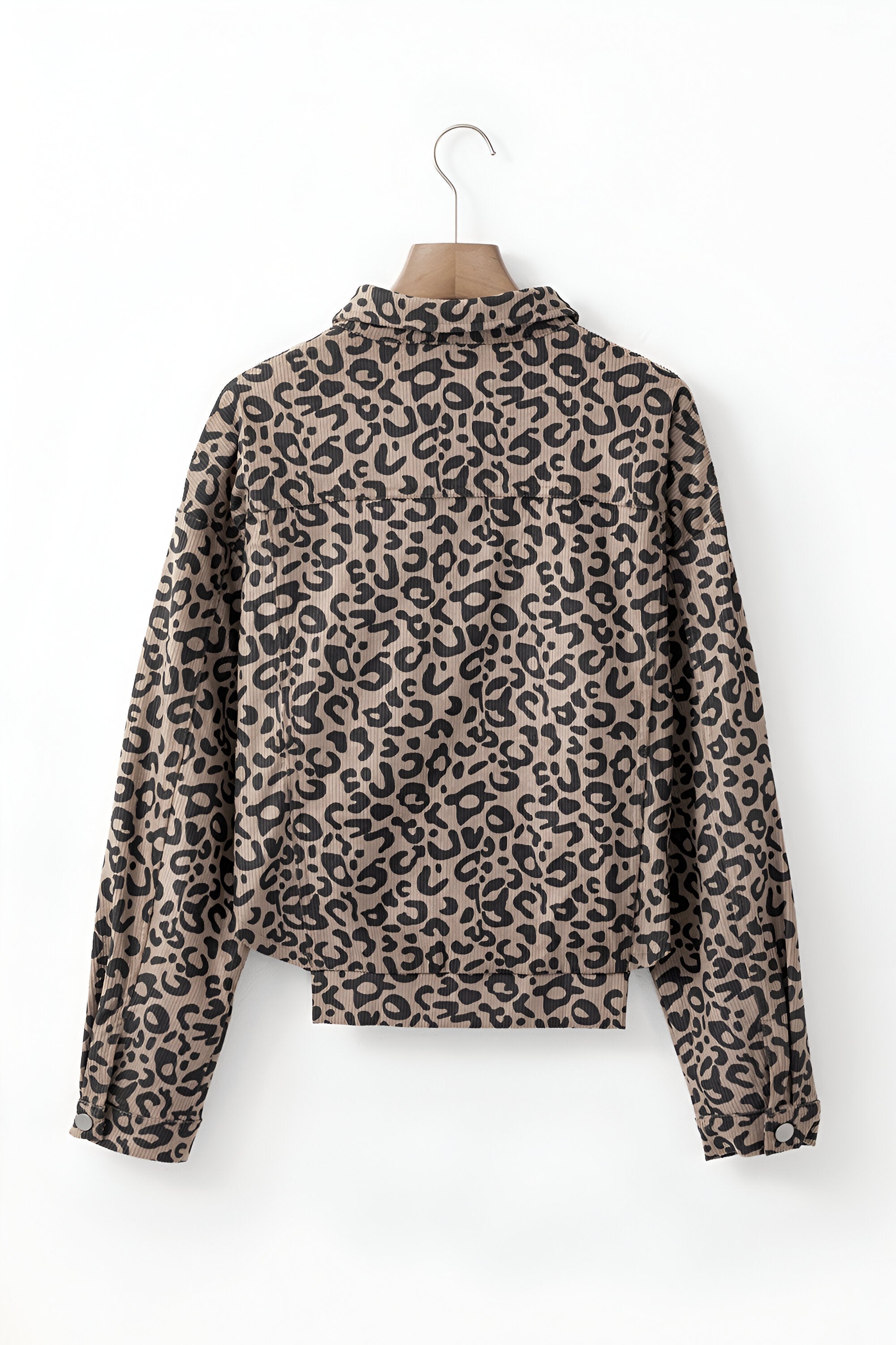 Asymmetrical Hem Collared Neck Leopard Jacket