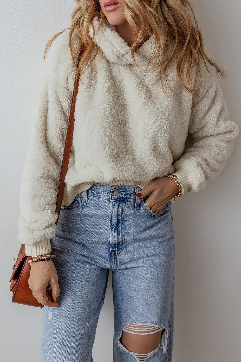 Cozy Fuzzy Dropped Shoulder Hoodie