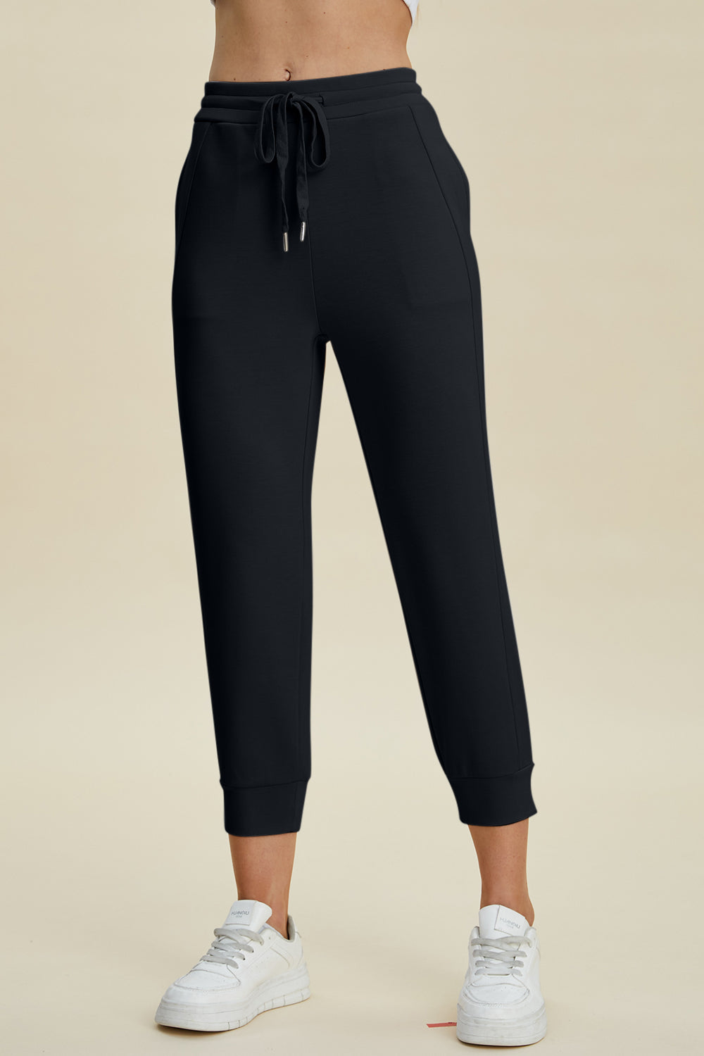 Drawstring High-Waist Cropped Pants